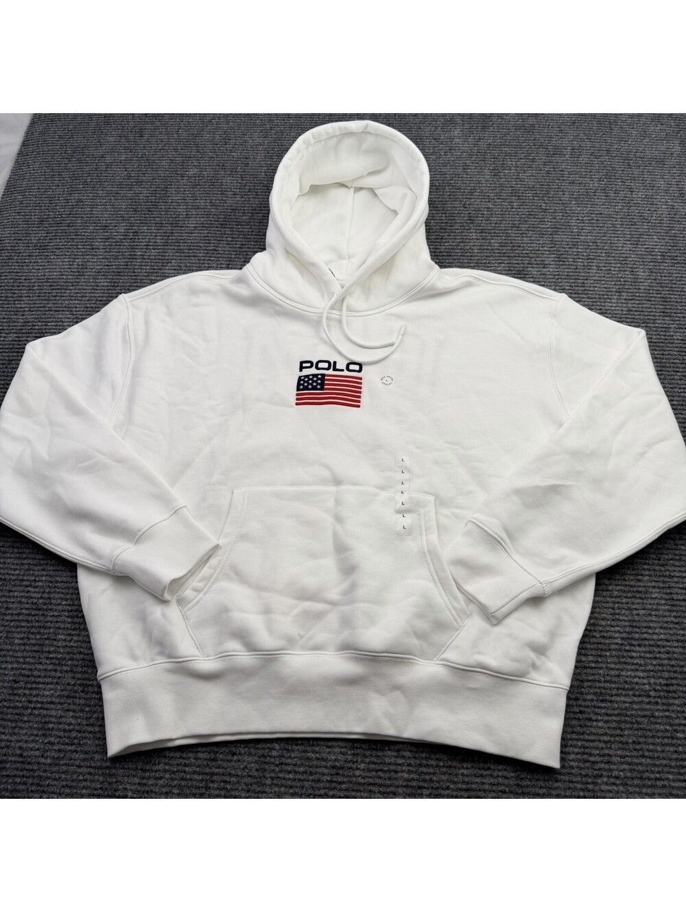 Polo Ralph Lauren Flag Fleece Hoodie White USA Embroidered Men’s Large NWOT - Picture 2 of 8